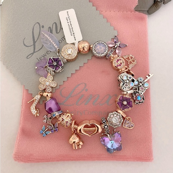 Linx Rose Gold Bracelet with Purple and Rose Gold Themed Charms